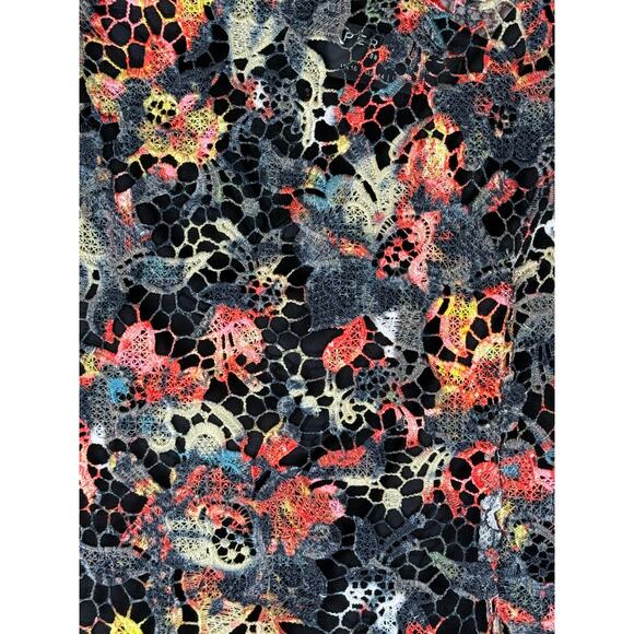 Paper Dolls London Black Green Orange Crochet Lace Pencil Midi Dress Size 12 - Picture 8 of 13